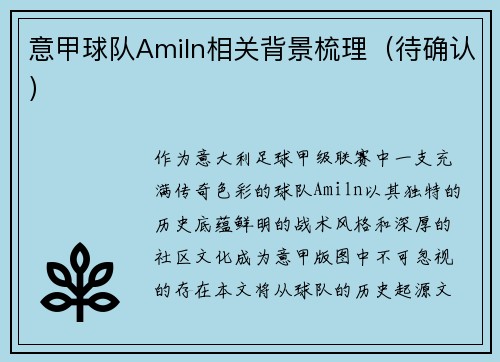 意甲球队Amiln相关背景梳理（待确认）