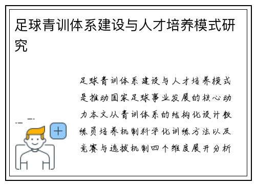 足球青训体系建设与人才培养模式研究